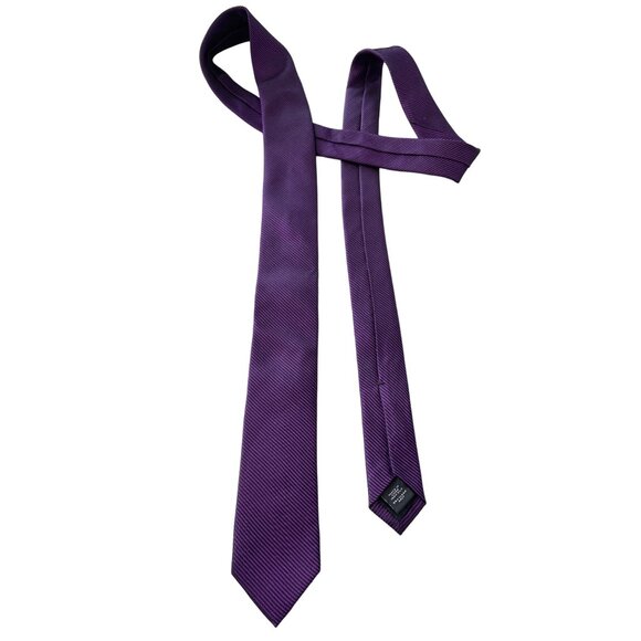 Express Silk Striped Necktie One Size Purple Black Career Formal Business Casual - Picture 1 of 6